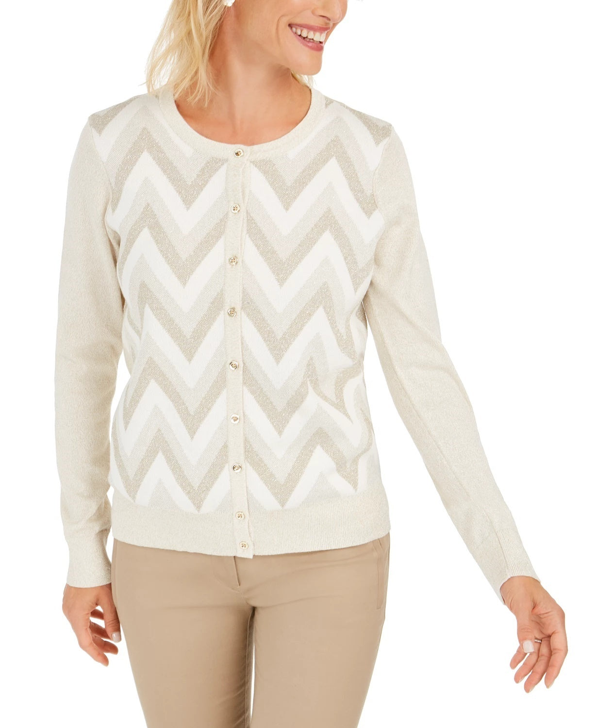 Charter Club Women's Zigzag-Print Cardigan White Size Large