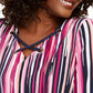 JM Women's Collection Printed Grommet-Trim Twist-Front Top Navy Size Small