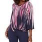 JM Women's Collection Printed Grommet-Trim Twist-Front Top Navy Size Small