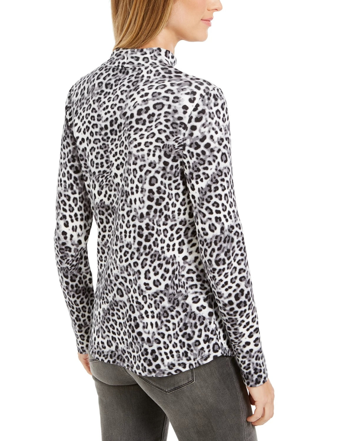 Charter Club Women's Printed Cotton Turtleneck Top White Size Large