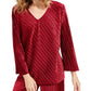 Alfani Women's Ribbed Velvet Top Red Size Petite Medium