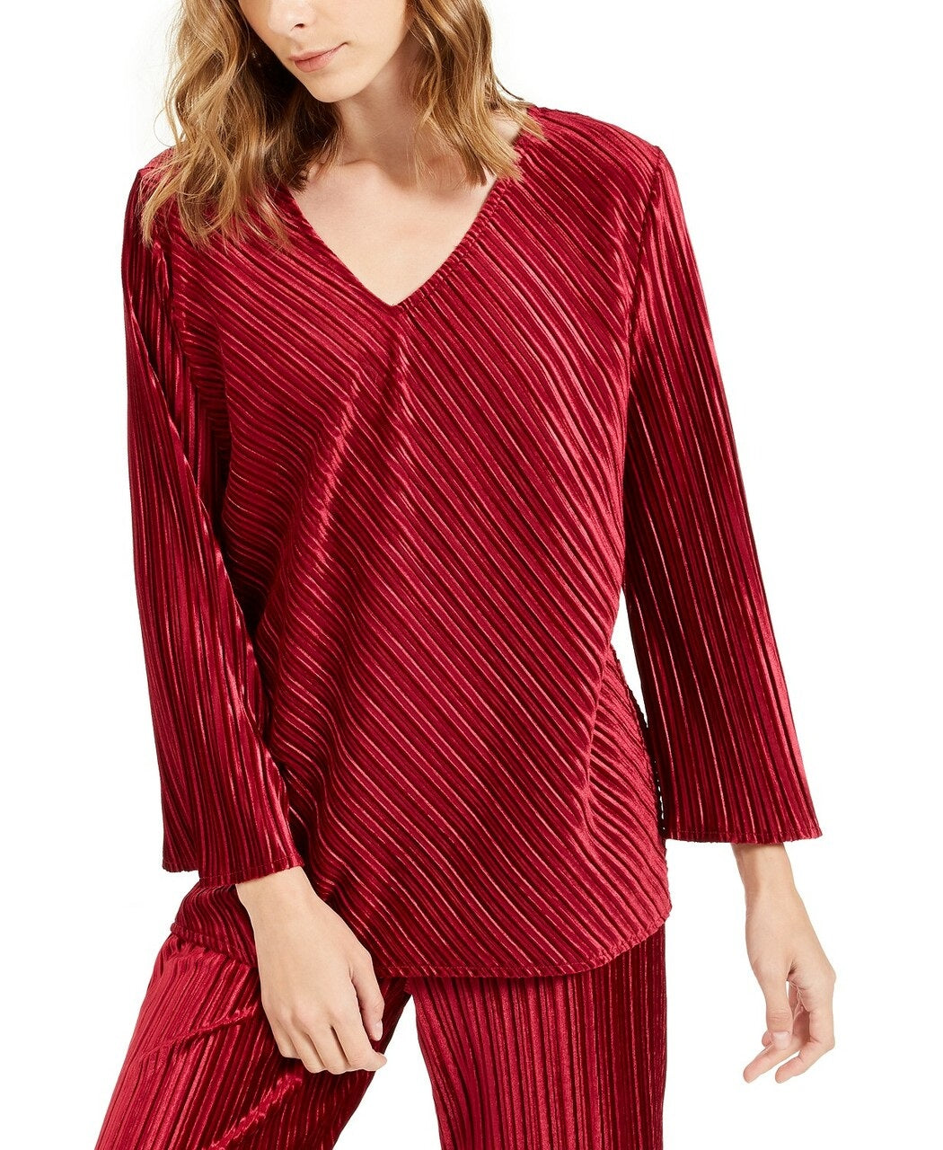 Alfani Women's Ribbed Velvet Top Red Size Petite Medium