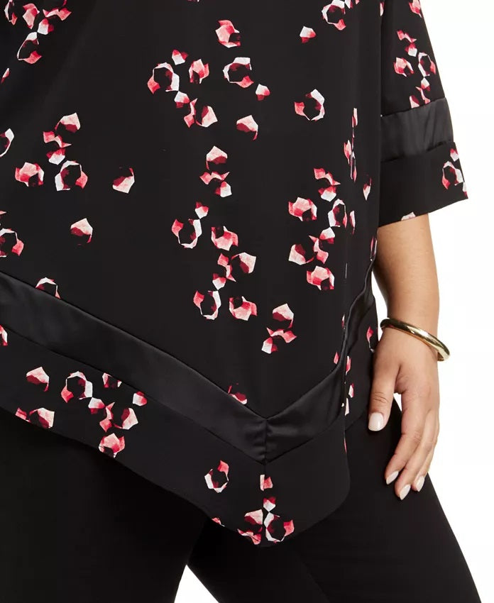 Alfani Women's Printed Pointed-Hem Top Black Size 2X