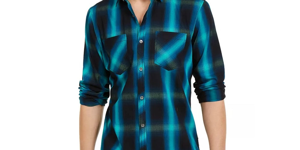 INC International Concepts Men's Leo Plaid Shirt Blue Size Medium