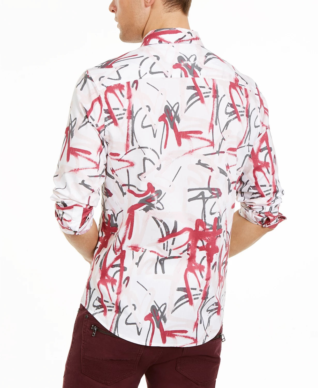 INC International Concepts Men's Graffiti Heart Printed Shirt White Size Small