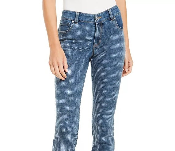 INC International Concepts Women's Petite Embellished-Front Skinny Jeans Blue Size 6