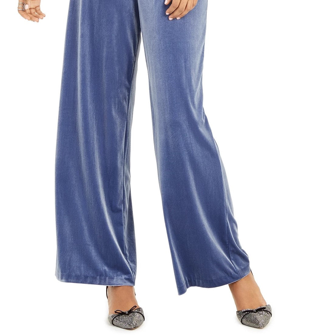 INC International Concepts Women's Velvet Wide-Leg Paperbag Pants Navy Size Large