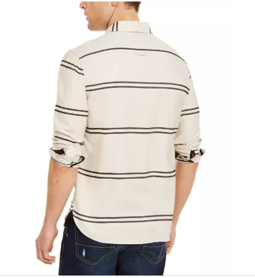 Sun + Stone Men's Ivan Stripe Shirt Beige khaki Size X-Large