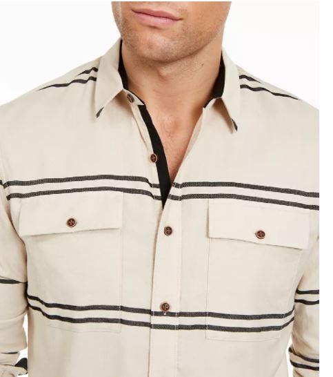 Sun + Stone Men's Ivan Stripe Shirt Beige khaki Size X-Large