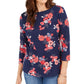 Charter Club Women's Pima Cotton Floral-Print Top Blue Size Small