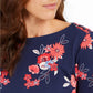 Charter Club Women's Pima Cotton Floral-Print Top Blue Size Small