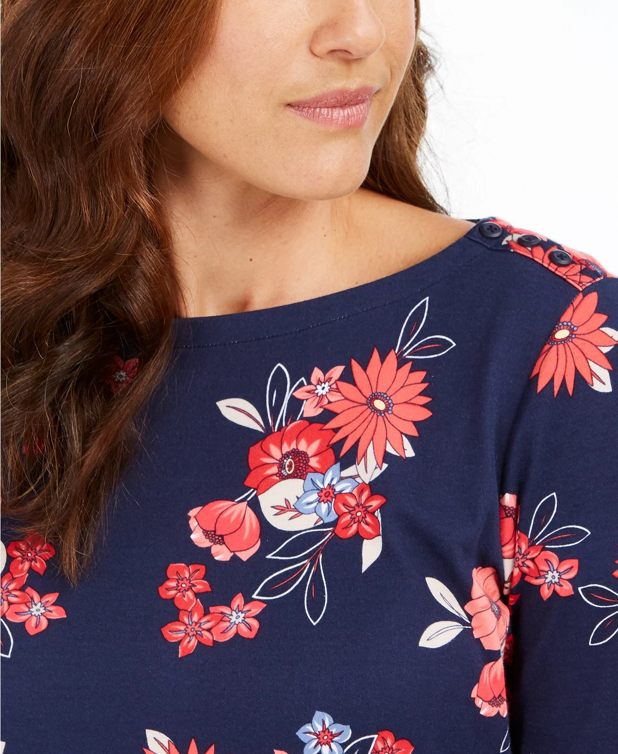 Charter Club Women's Pima Cotton Floral-Print Top Blue Size Small
