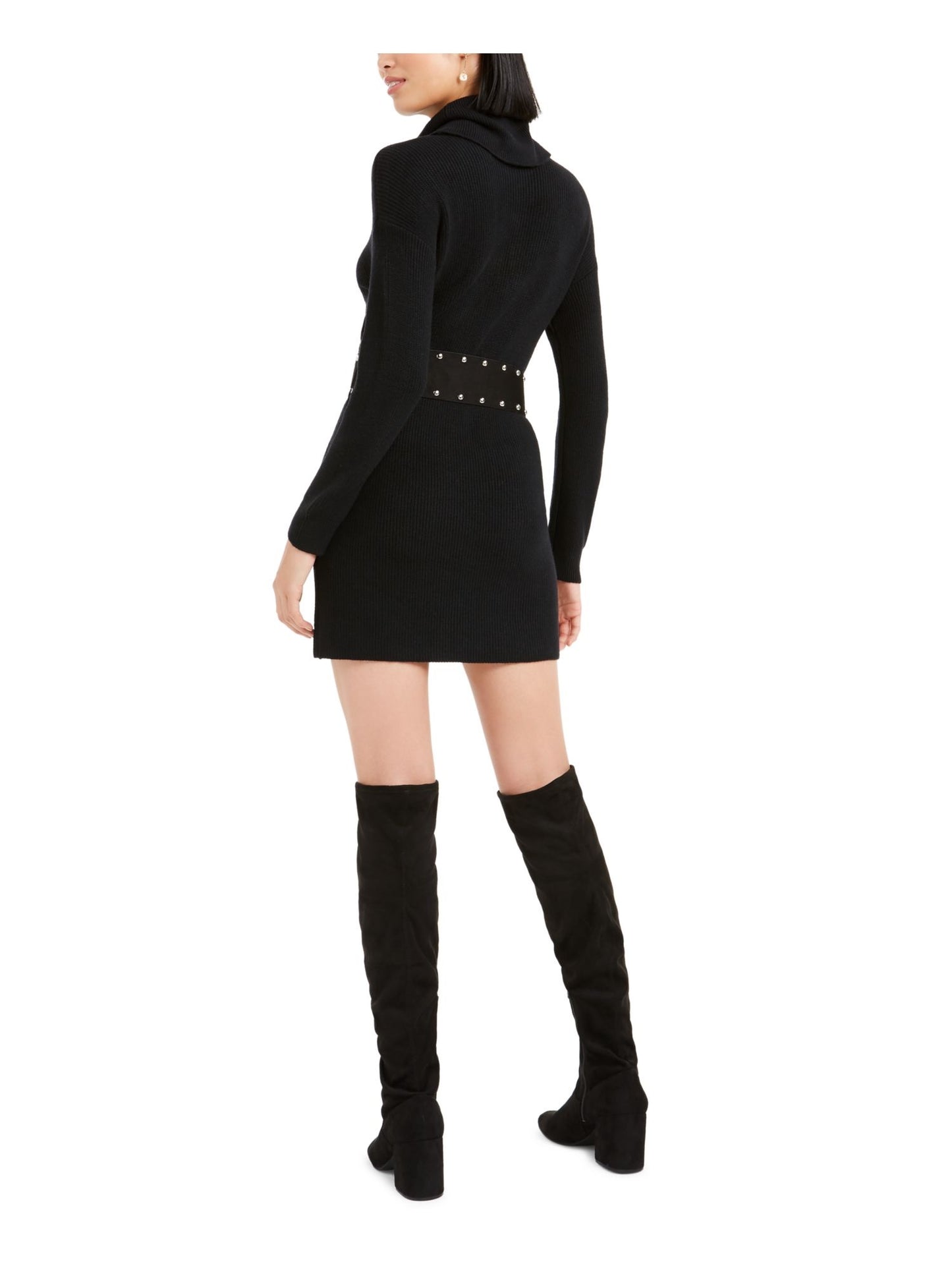 Bar III Women's Belted Sweater Dress Black Size Medium