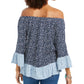 Style & Co Women's Printed On/Off-The-Shoulder Top Blue Size Extra Small