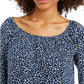 Style & Co Women's Printed On/Off-The-Shoulder Top Blue Size Extra Small