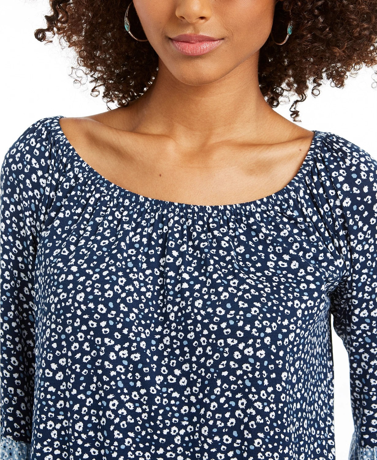 Style & Co Women's Printed On/Off-The-Shoulder Top Blue Size Extra Small