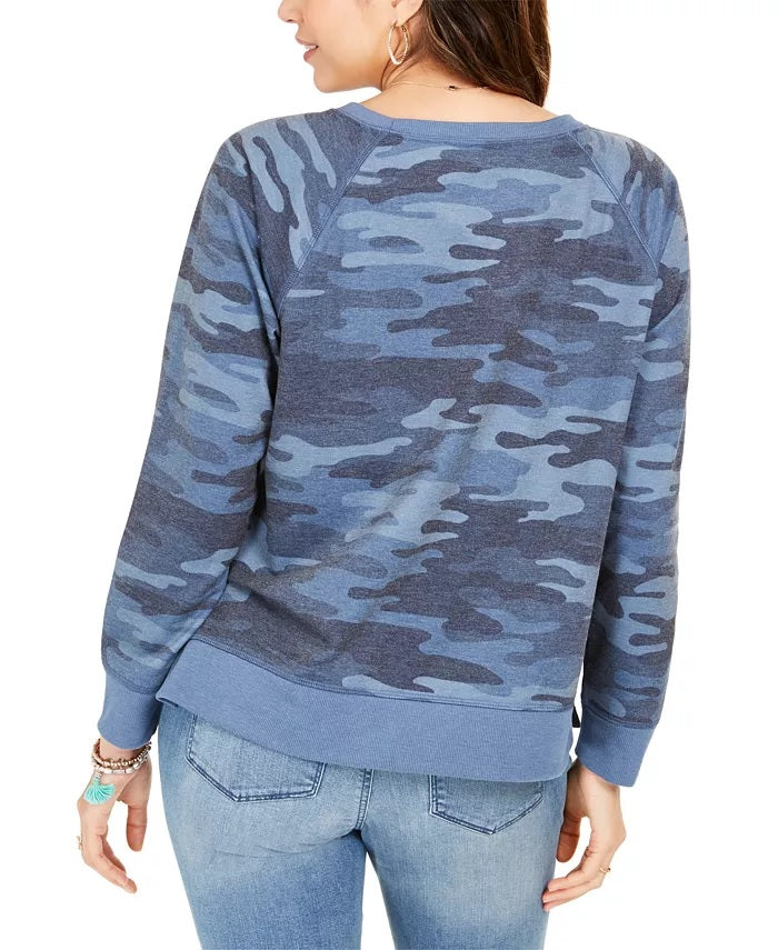 Style & Co Women's Camo Sweatshirt Blue Size Extra Small