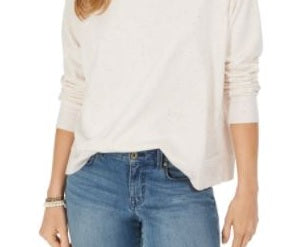 Style & Co Women's Speckled Sweatshirt White Size Large