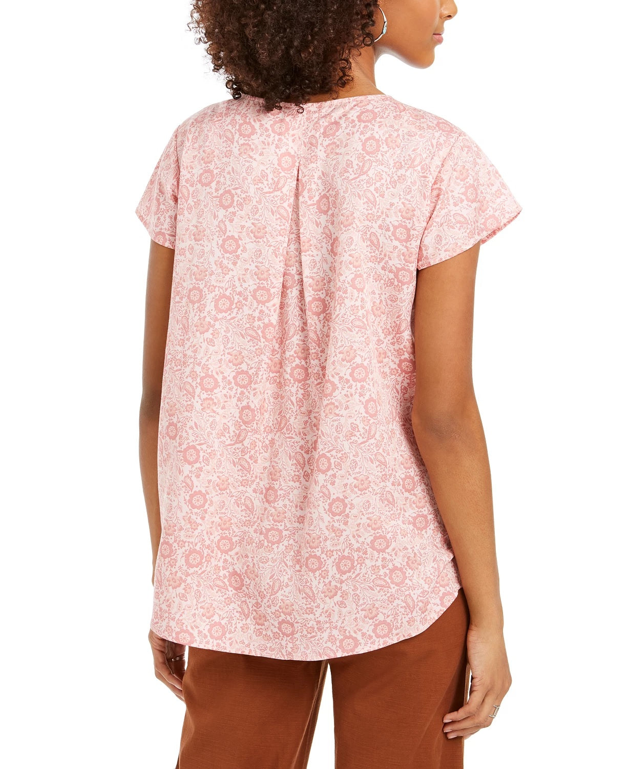 Style & Co Women's Floral Print Button Down Top Pink Size X-Large