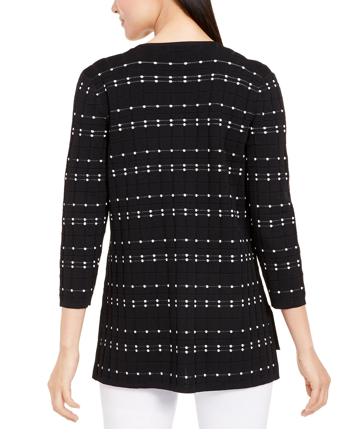 Alfani Women's Dot Stitch Open Front Cardigan Black Size Petite Small
