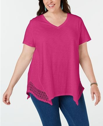 Style & Co Women's Crochet-Trim Tunic Pink Size Medium