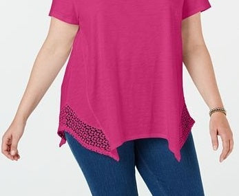 Style & Co Women's Crochet-Trim Tunic Pink Size Medium