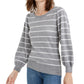 Maison Jules Women's Striped Puff-Sleeve Sweater Gray Size XX Large