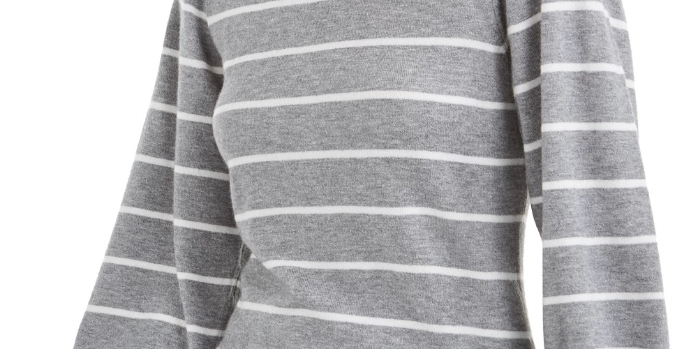 Maison Jules Women's Striped Puff-Sleeve Sweater Gray Size XX Large
