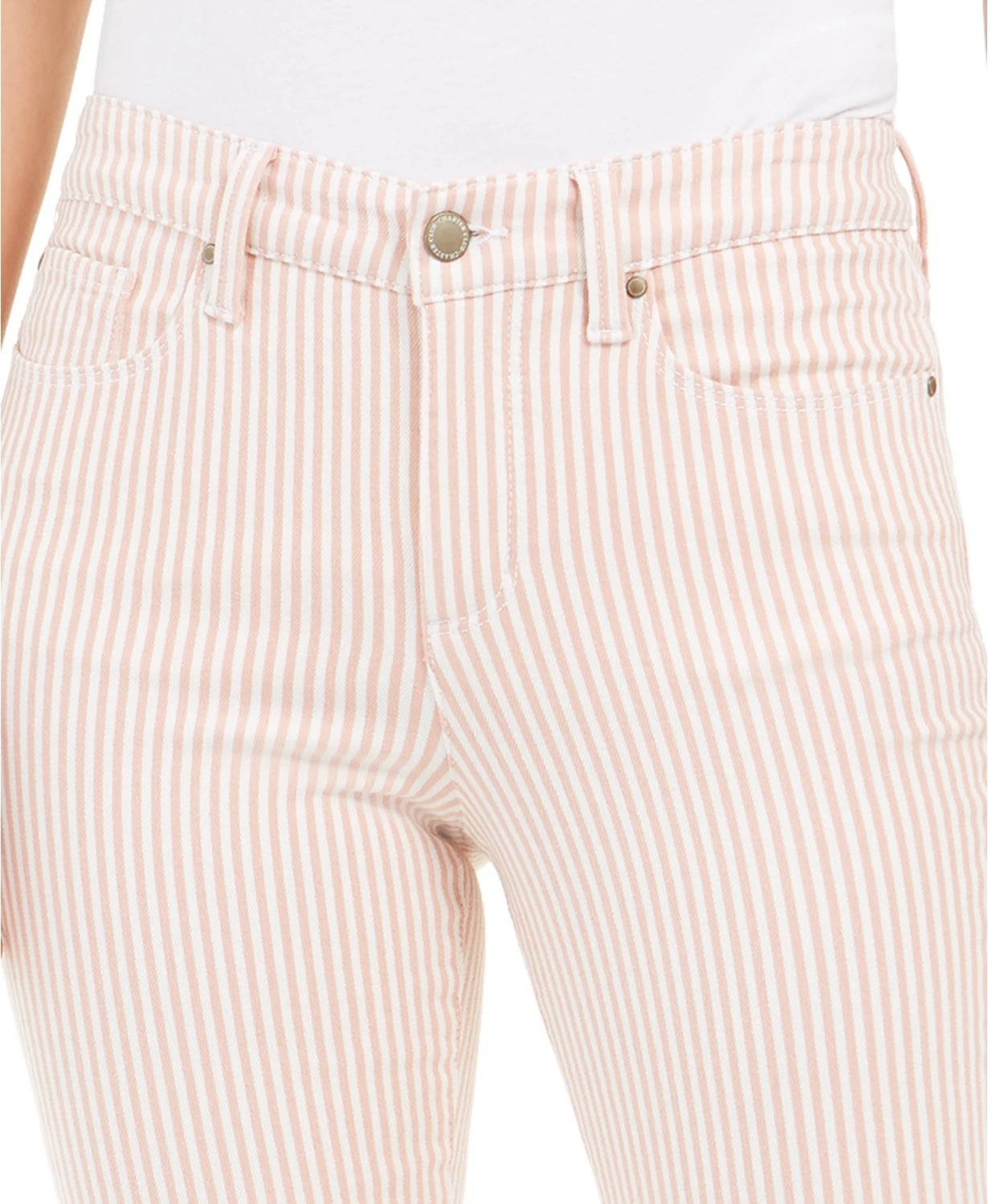 चार्टर क्लब वीमेंस प्रिंटेड स्ट्राइप ब्रिस्टल स्किनी एंकल जींस पिंक साइज 8