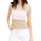 Maison Jules Women's London Printed Scalloped Top Beige Size Medium