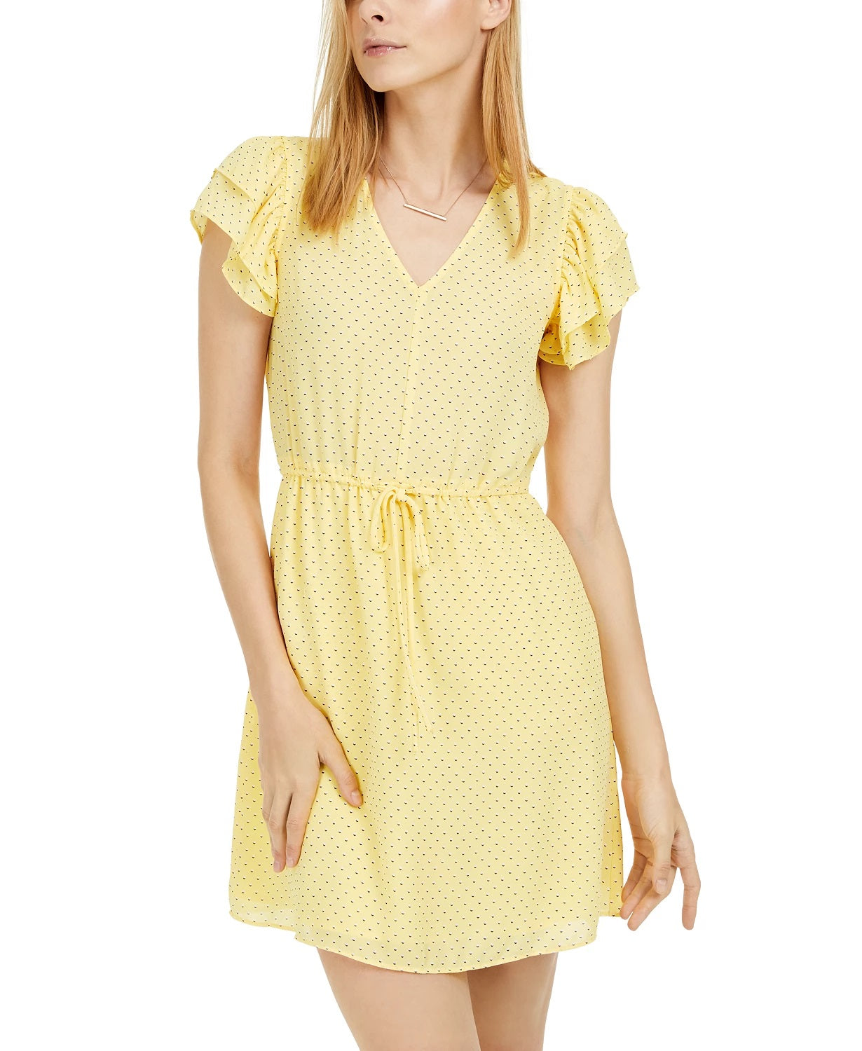 Maison Jules Women's Printed Drawstring Waist Dress Medium Yellow Size Large