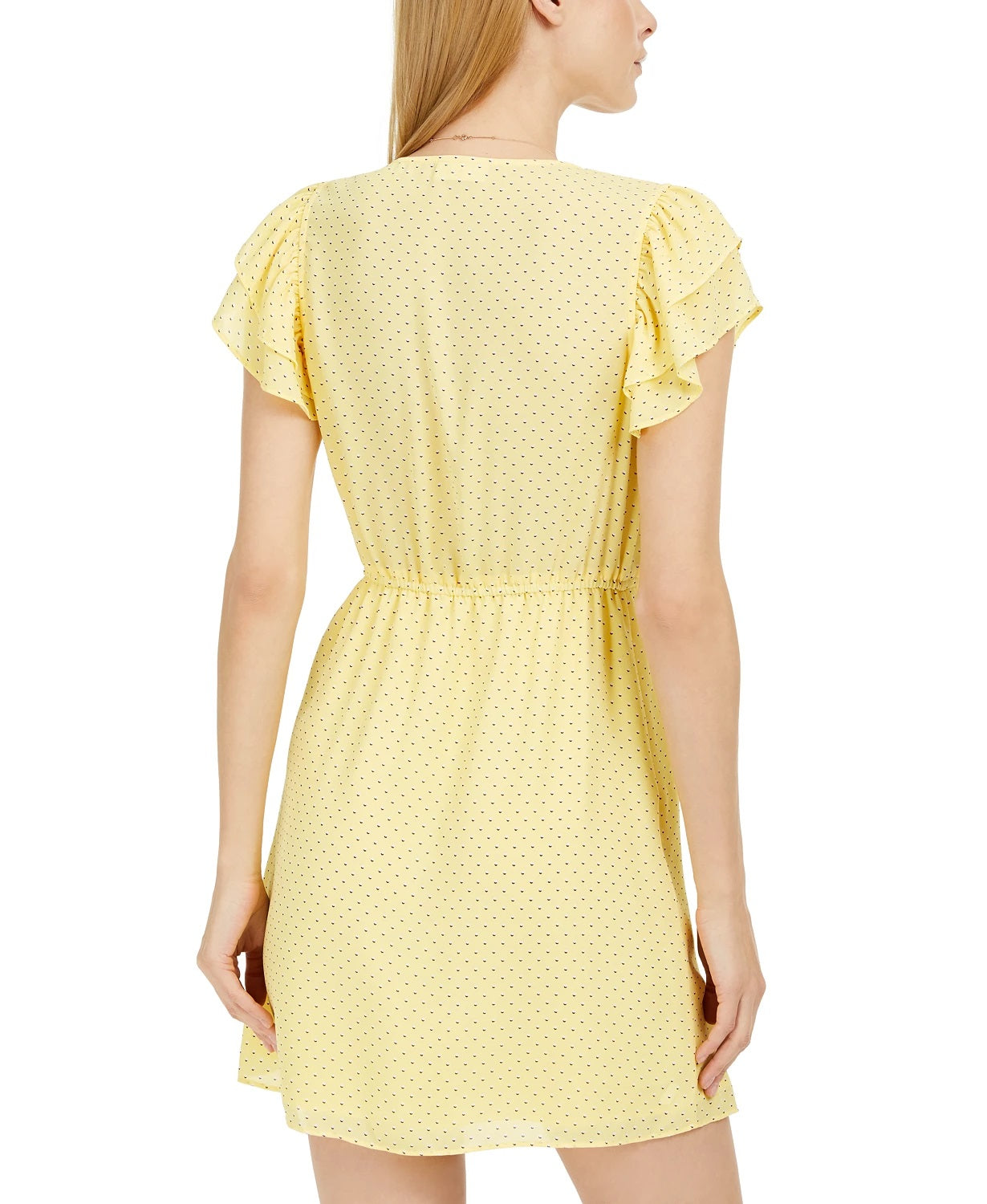Maison Jules Women's Printed Drawstring Waist Dress Medium Yellow Size Large