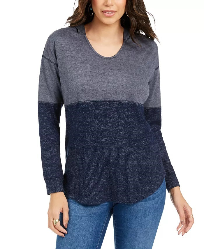 Style & Co Women's Colorblocked Hoodie Navy Size Large