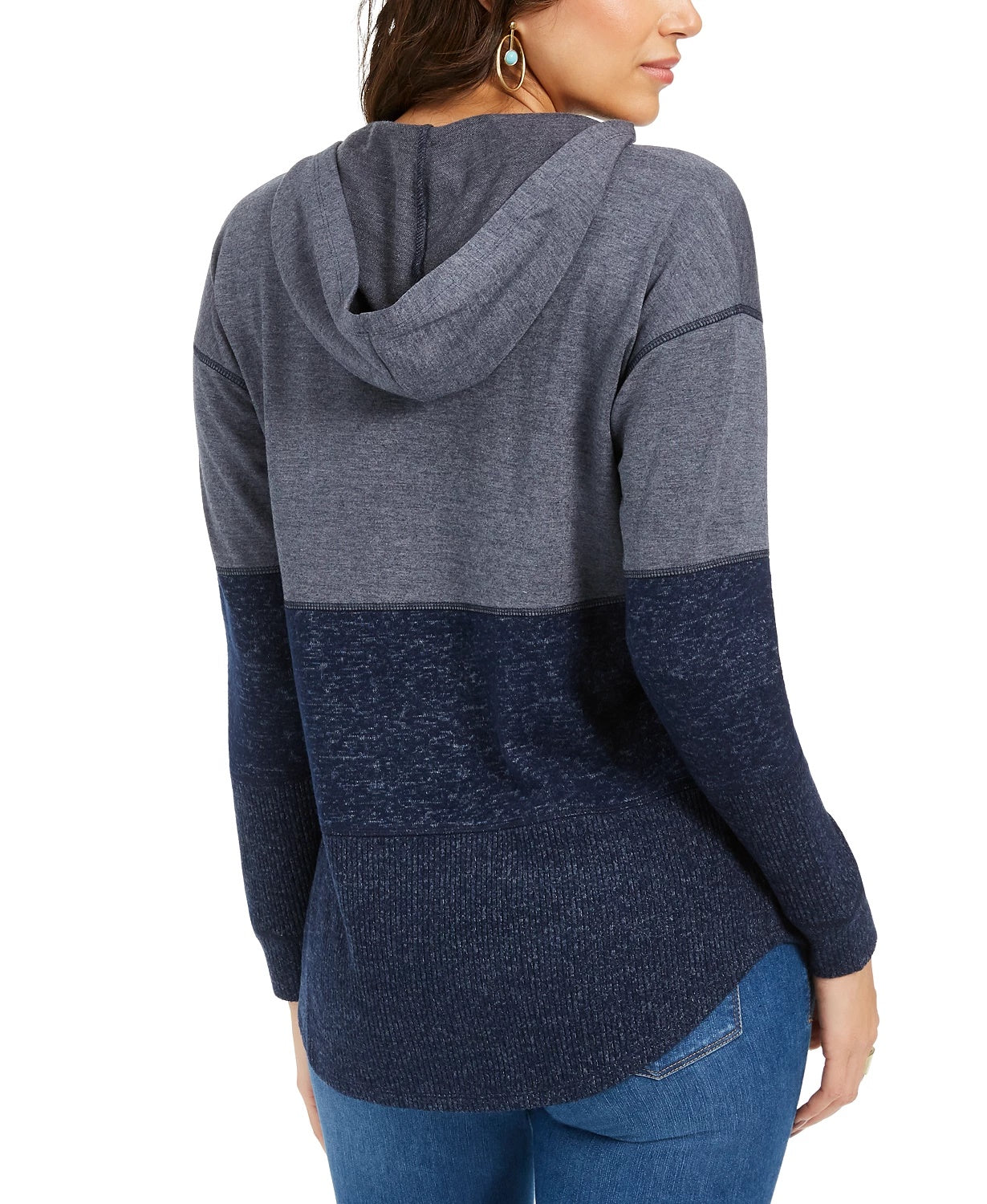 Style & Co Women's Colorblocked Hoodie Navy Size Large