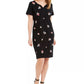 Karen Scott Women's Embroidered Split Neck Dress Black Size Large