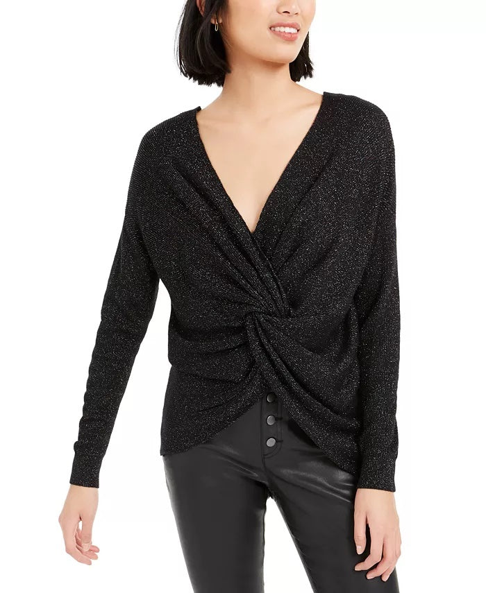 Bar III Women's Glitter Wear-2-Ways Sweater Black Size Small