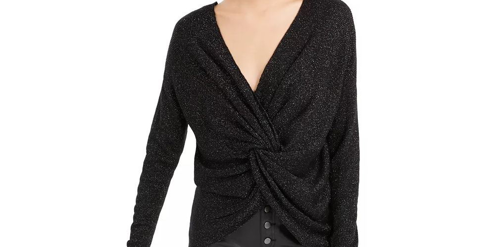 Bar III Women's Glitter Wear-2-Ways Sweater Black Size Small