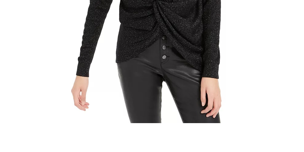 Bar III Women's Glitter Wear-2-Ways Sweater Black Size Small