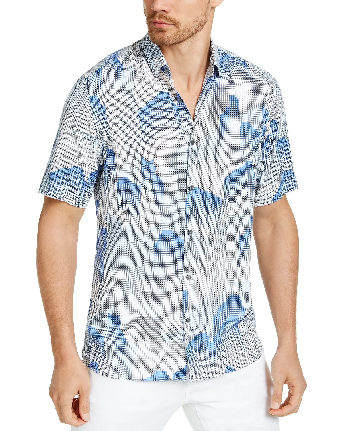 Alfani Men's Fallen Geo Print Shirt Navy Size Large