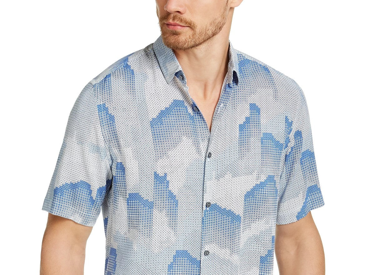 Alfani Men's Fallen Geo Print Shirt Navy Size Large