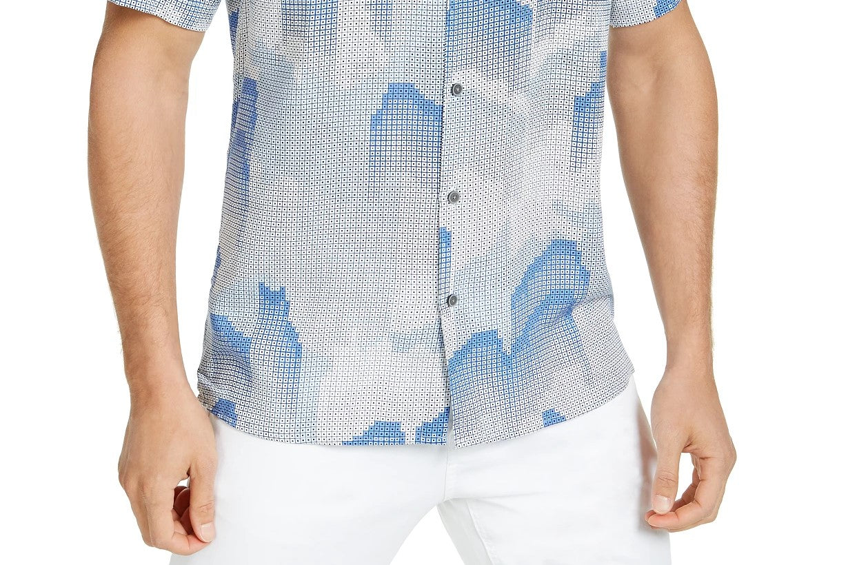 Alfani Men's Fallen Geo Print Shirt Navy Size Large