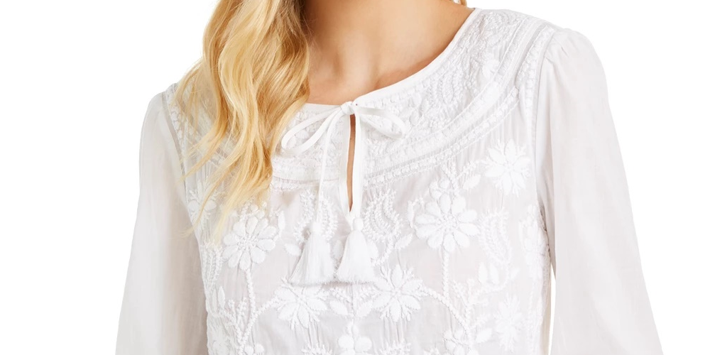 Style & Co Women's Cotton Peasant Blouse White Size Small