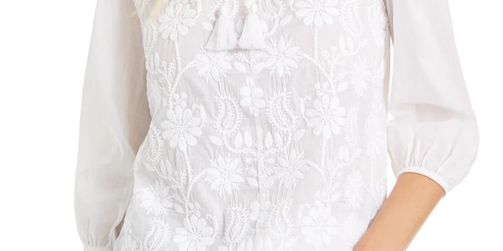 Style & Co Women's Cotton Peasant Blouse White Size Extra Large