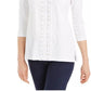JM Collection Women's Crochet Trimmed Laced Textured Top White Size Medium
