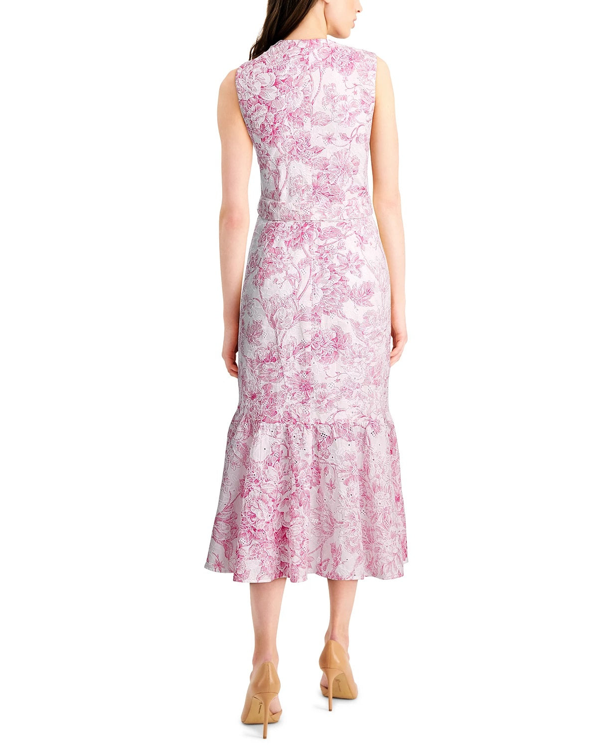 Charter Club Women's Printed Eyelet Ruffled Faux-Wrap Dress Dark Pink Size 8