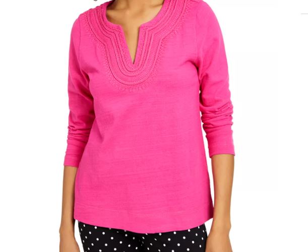 Charter Club Women's Cotton Embroidered Top Pink Size Medium