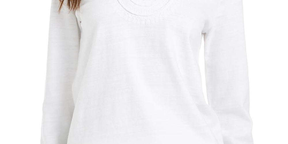 Charter Club Women's Cotton Embroidered Top White Size Large