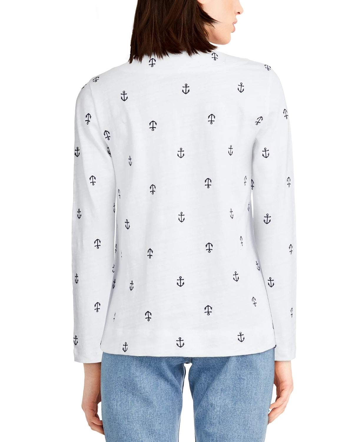 Charter Club Women's Cotton Embroidered Anchor Top White Size Small