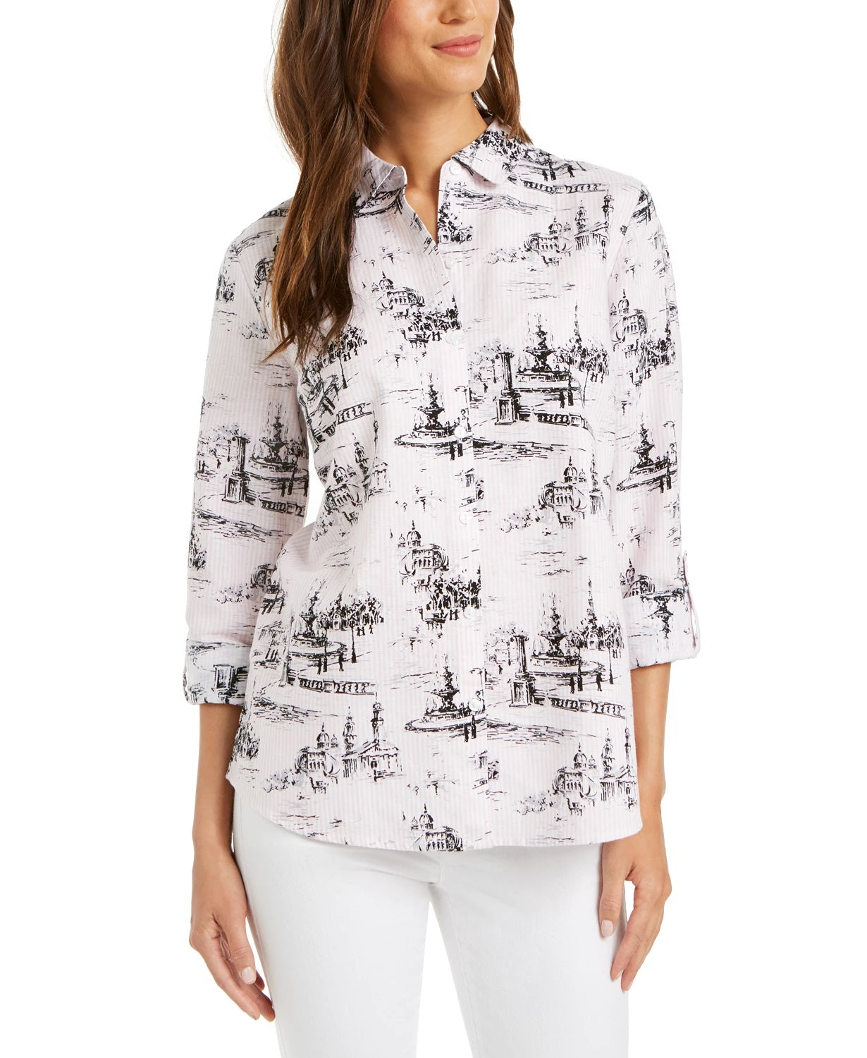 Charter Club Women's Printed Blouse White Size Small