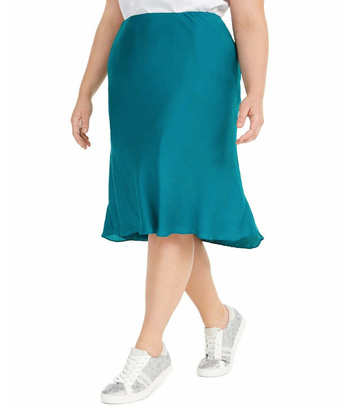INC International Concepts Women's Plus Size Bias-Cut Midi Skirt Green Size 0X